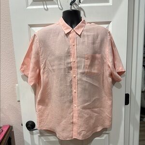 Land’s End Men’s Linen Peach Short Sleeve Shirt. Size Large